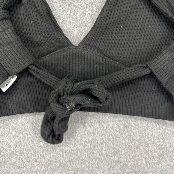 Garage Crop Top Womens XS Black Ribbed Cross Back Tie Front Sleeveless Stretchy - Picture 14 of 15